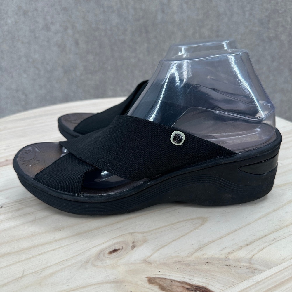 Bzees Desire Slide Sandals Womens 10M Black Stretch Fabric Criss Cross‎ Wedge